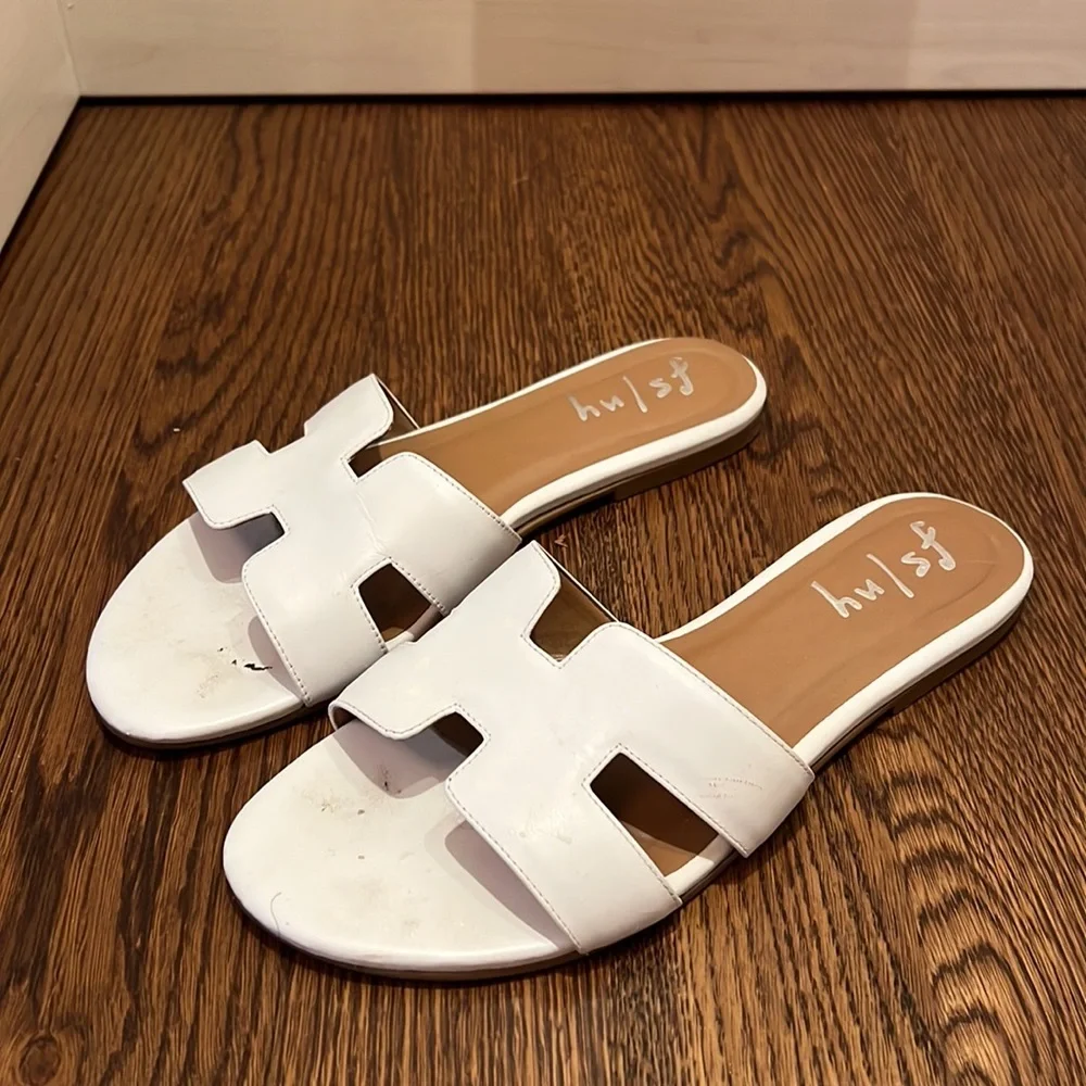 French Sole White Leather Slide Sandals - Picture 1 of 7